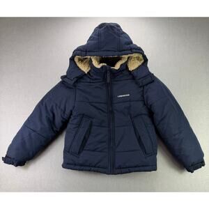 London Fog Kids’ Navy Blue Puffer Jacket with Faux Shearling Hood Size S/8